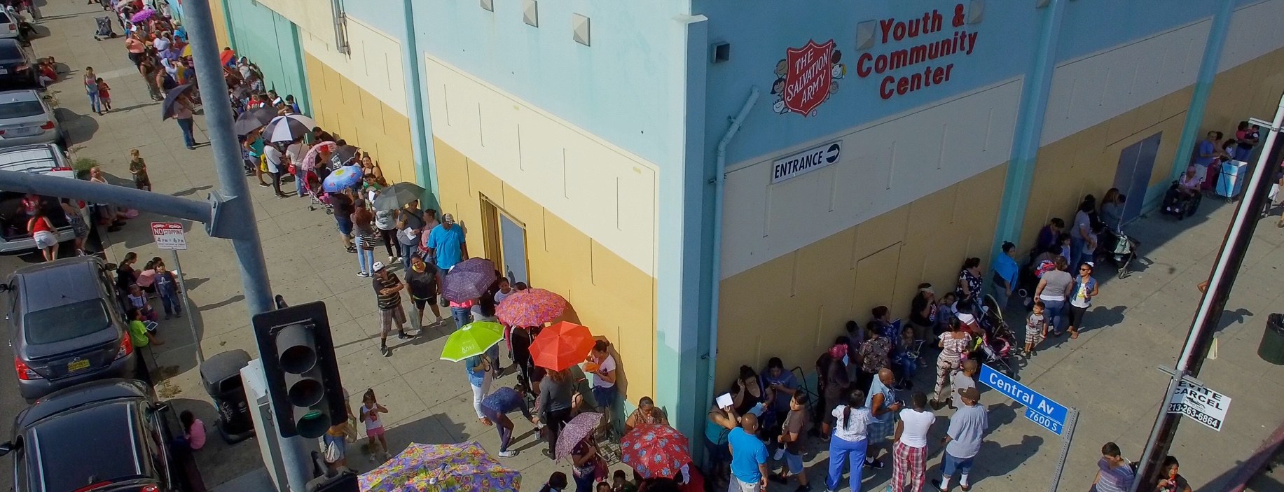 Hundreds of families lined around the block at the Salvation Army Youth and Community Center, South Central Los Angeles